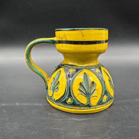 Vintage Pottery Mug Creamer Jug MCM Bitossi Italy Handmade Yellow Green Italian - Picture 4 of 10